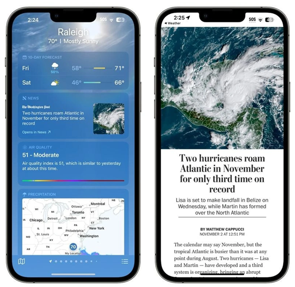郁南苹果14维修分享iPhone 14手机如何看天气时顺带看新闻 