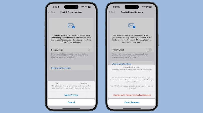 郁南苹果手机维修分享苹果 iOS 18.1 支持设置“主要”邮箱地址并更改 iCloud 邮箱 
